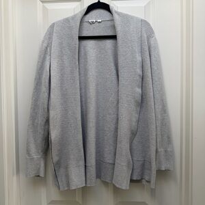 GAP WAFFLE KNIT OPEN FRONT CARDIGAN SWEATER LONG SLEEVE GREY LARGE